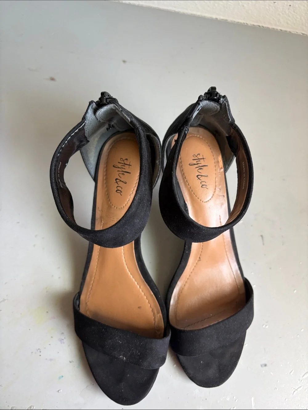Style & Co. Black Suede Ankle-Strap Heels